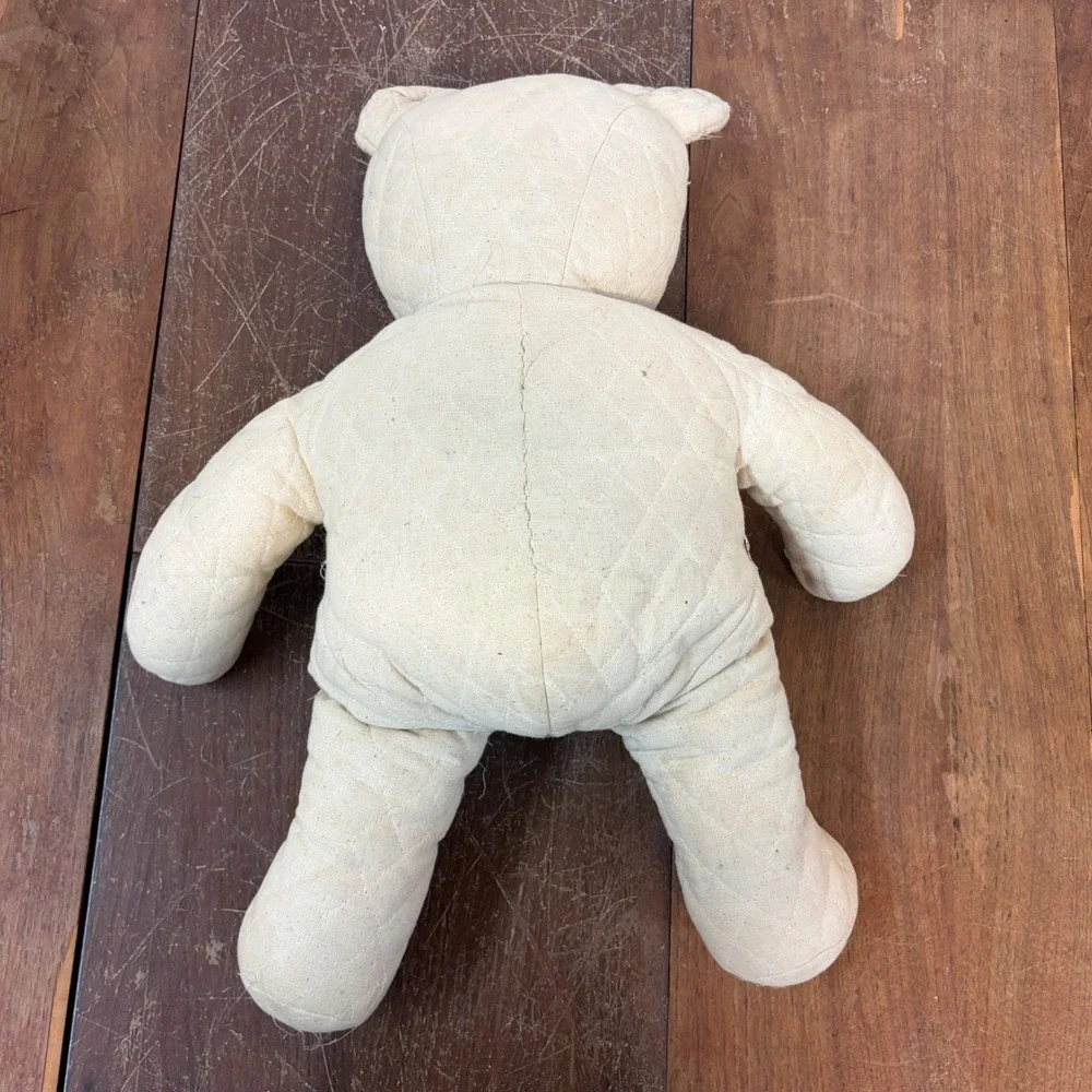 Vintage Quilted Cotton Teddy Bear Plush Cream Primitive Handmade 20 Inch